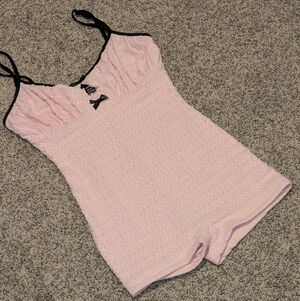 Shein Women's Pink Textured Romper Chemise with Black Trim Size Small